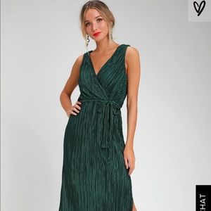Happy Pleat Teal Green pleated midi dress